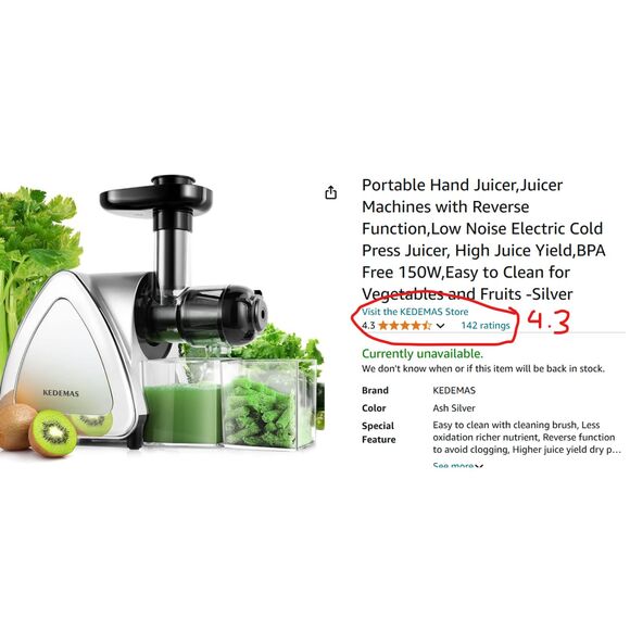 Portable Hand Juicer, Juicer Machines with Reverse Function, Cold press, Silver - Picture 9 of 9